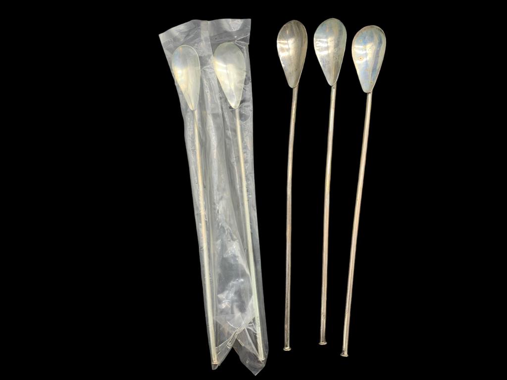 VTG STERLING COCKTAIL STIRRING STRAW SPOONS 8.5" (1 of 4)