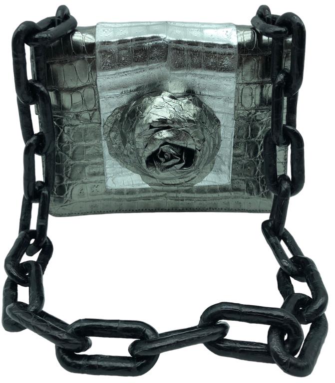 METALLIC ROSE CROCODILE SHOULDER BAG (1 of 5)