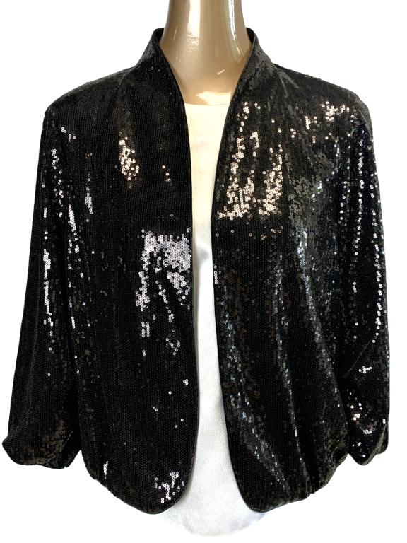 VTG JACKSON STYLE BLACK SEQUIN JACKET SZ S (1 of 3)