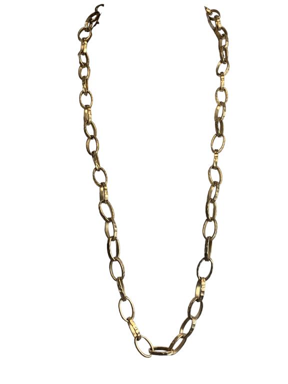KENNETH J. LANE HAMMERED GOLD LINK NECKLACE 36": -KENNETH J. LANE HAMMERED GOLD LINK NECKLACE 36" -SIZE: 18" DROPJR 02/14