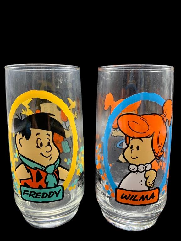 VTG PAIR OF FLINSTONE FRED AND WILMA GLASSES: VTG PAIR OF FLINSTONE FRED AND WILMA GLASSES