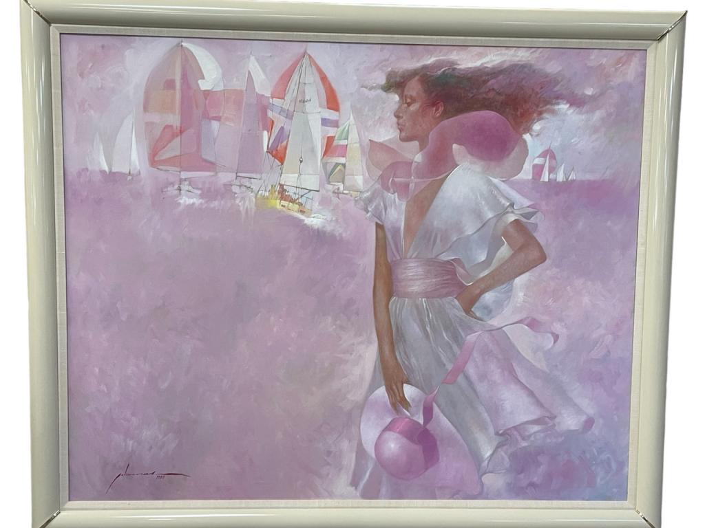 FELIX MAS MARINA OIL PAINTING ON CANVAS 58.5": LARGE FELIX MAS " MARINA" OIL PAINTING ON CANVAS-48" X 58.5" APPROX-VERY GOOD PRE OWNED CONDITION-DP3623