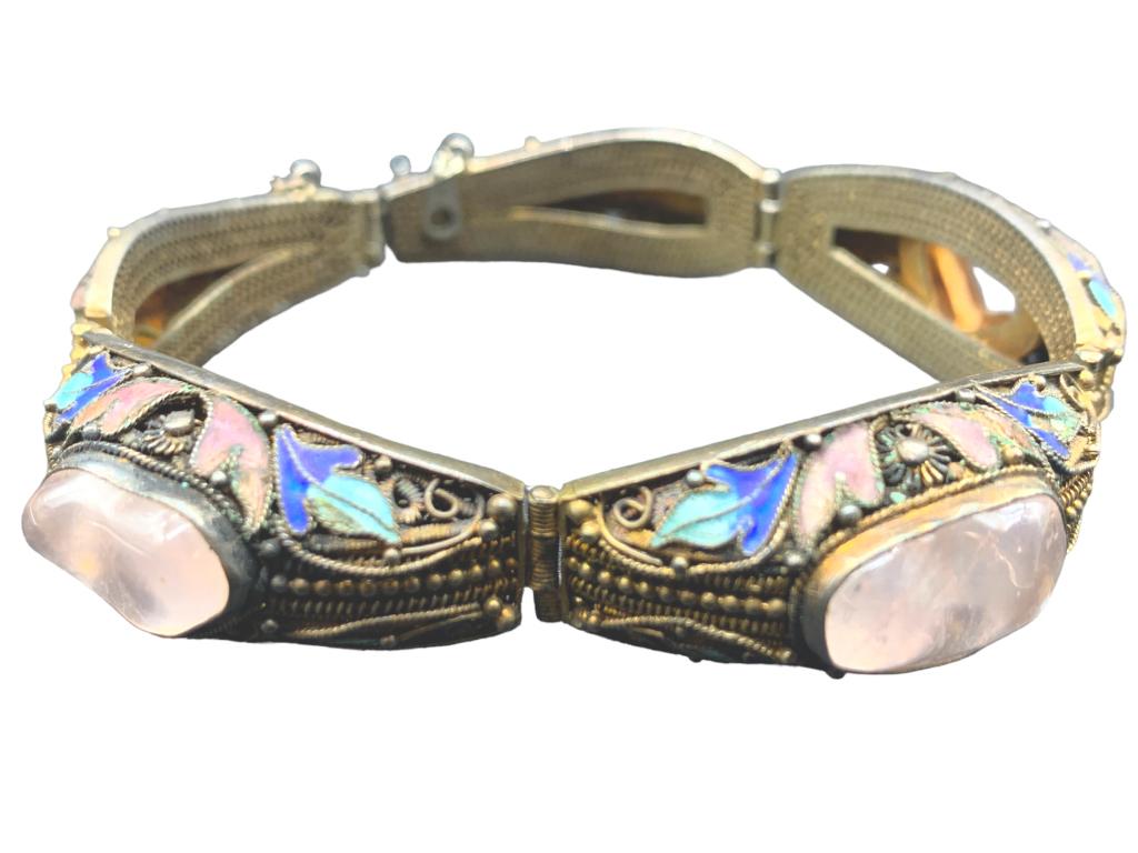 CLOISONNE ROSE QUARTZ GOLD BRACELET 3" (1 of 2)