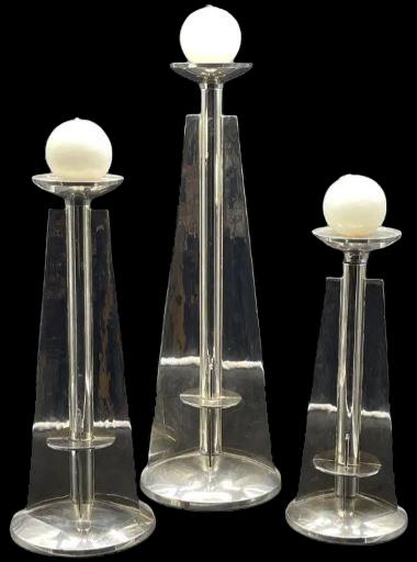 SET OF 3 MACHINE AGE CHROME CANDLESTICKS (1 of 5)