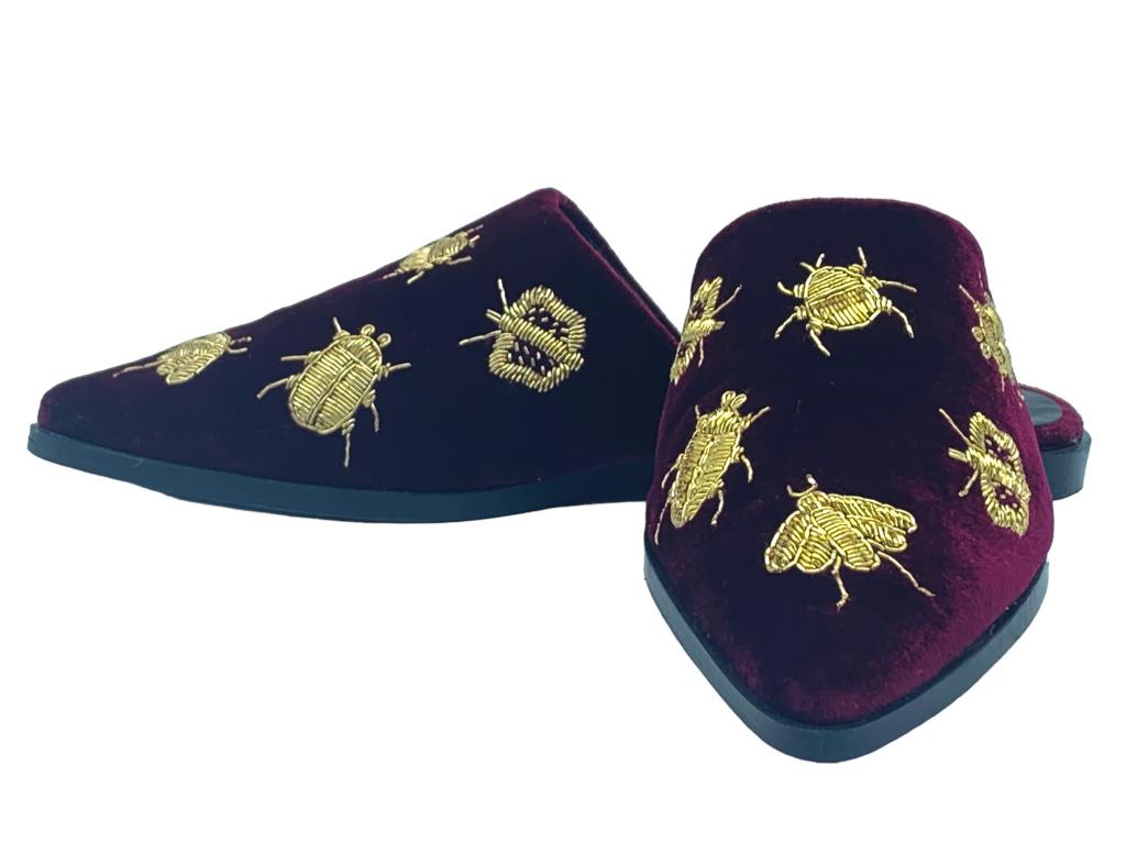 NAUGHTY MONKEY VELVET BUG EMBROIDERED MULES SZ 6: NAUGHTY MONKEY VELVET BUG EMBROIDERED MULES -SIZE: 6 JT BTQ 04/14