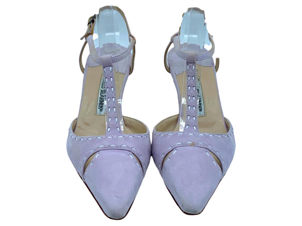 DESIGNER MANOLO SUEDE SLING BACK HEELS SZ: 37.5 (1 of 5)