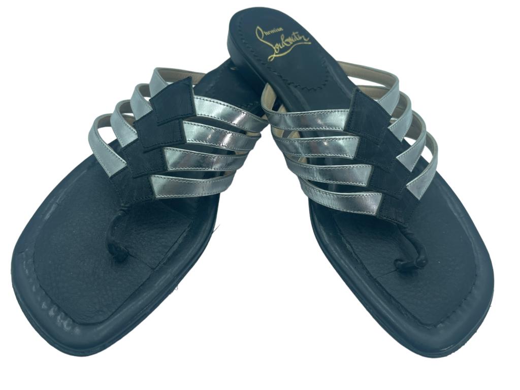 CHRISTIAN LOUBOUTIN SILVER SANDALS SZ 37 1/2: CHRISTIAN LOUBOUTIN SILVER SANDALS SZ 37 1/2 -VERY GOOD PREOWNED CONDITION