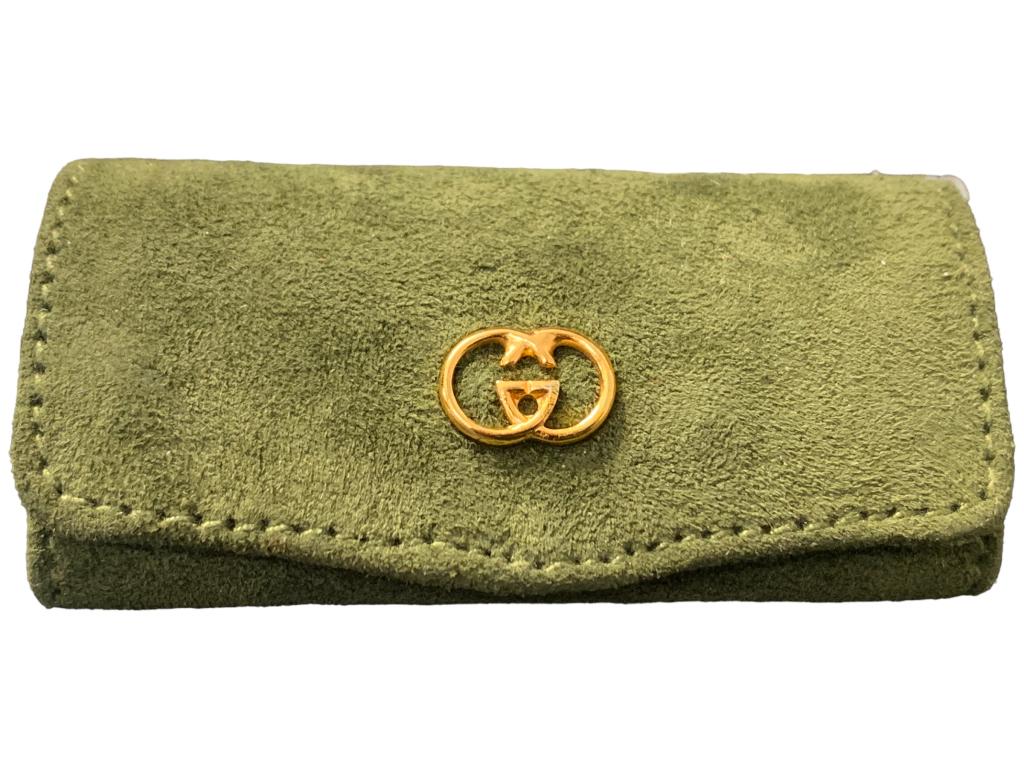 DESIGNER GUCCI GREEN & GOLD SUEDE LEATHER KEY FOB (1 of 5)