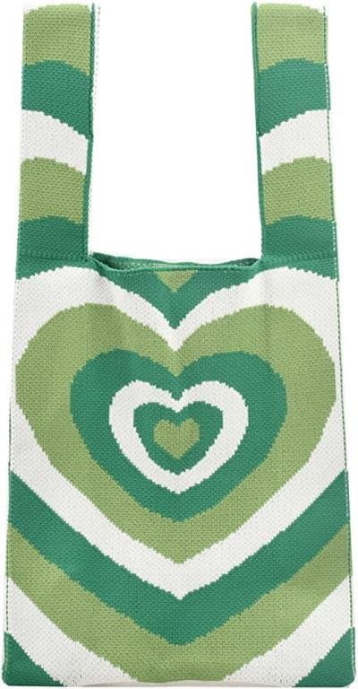 NEW GREEN CLOVER PATTERN CROCHET SHOULDER TOTE BA (1 of 2)