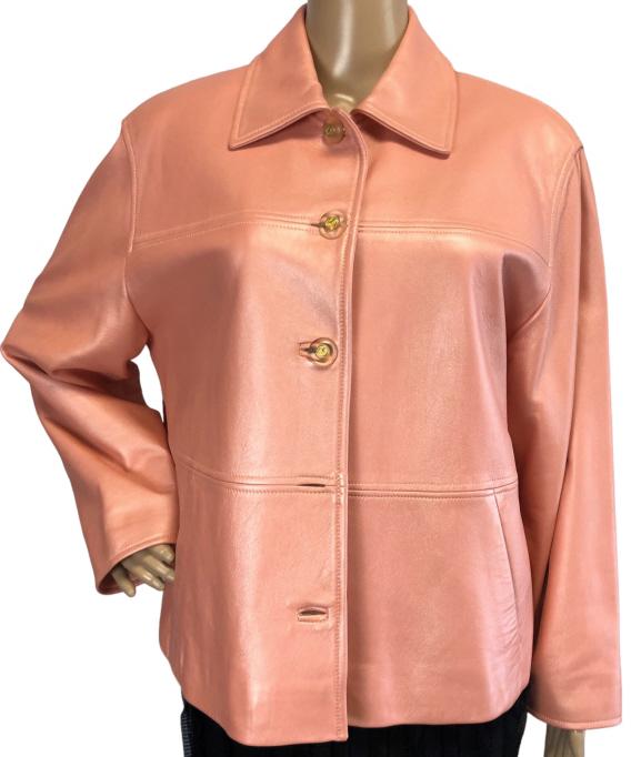 ST JOHN ROSE GOLD LEATHER JACKET SZ: L (1 of 4)