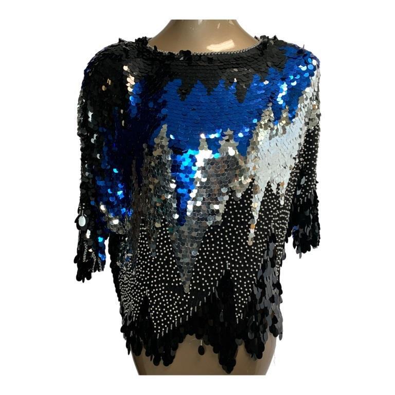 OLEG CASSINI VTG SEQUINED DRAPED WOMANS TOP (1 of 3)