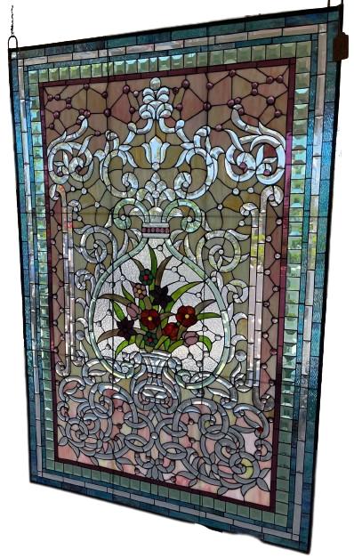 VINTAGE LARGE STAINED GLASS PANEL - 5' TALL (1 of 4)