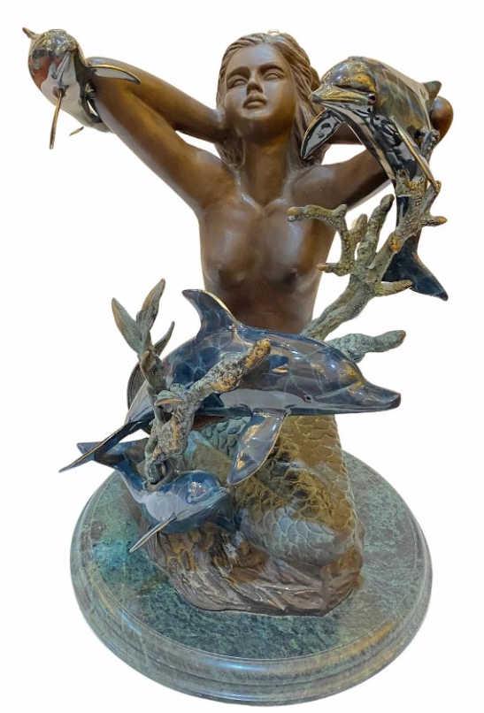 MERMAID AND DOLPHINS BRONZE BASE TABLE TOP (1 of 6)