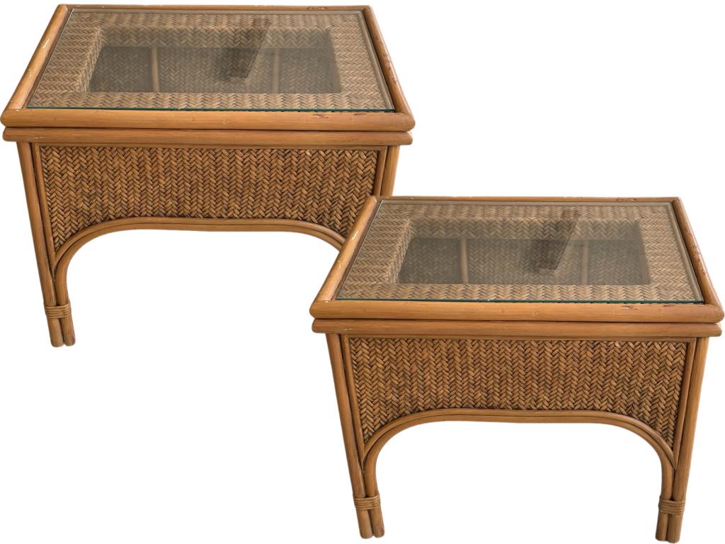 VINTAGE BAMBOO RATTAN SIDE TABLES, PAIR 19" (1 of 6)