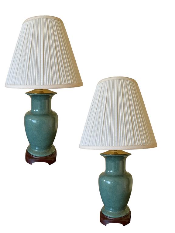 PAIR OF CELADON STYLE TABLE LAMPS 26" (1 of 4)