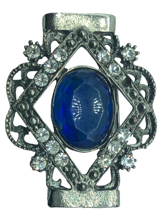 VTG BLUE ONYX RHINESTONE PIN BROOCH (1 of 4)