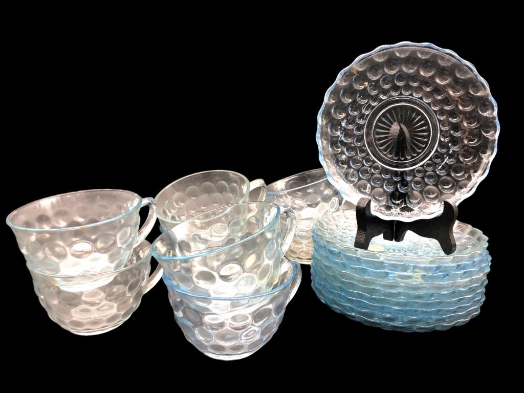 VTG ANCHOR HOCKING GLASS BLUE BUBBLE TEASET (1 of 6)
