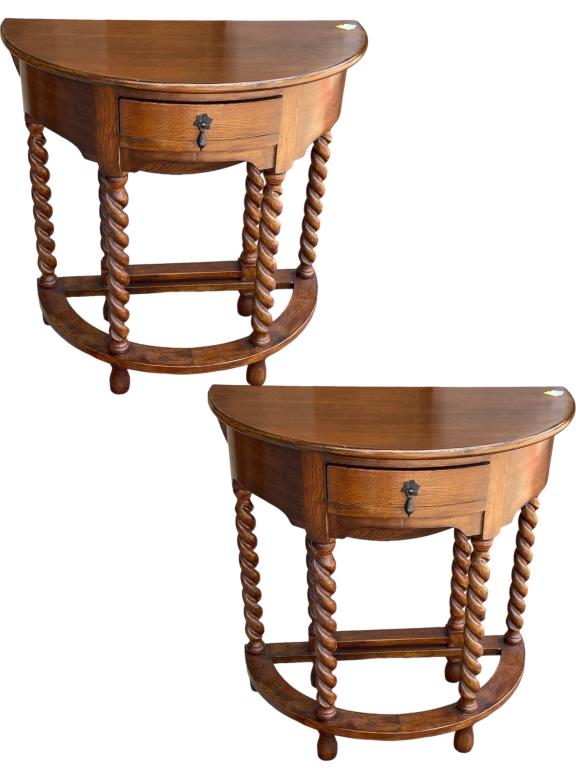 BARLEY TWIST ROUND DROP LEAF TABLES, PAIR  29" (1 of 9)