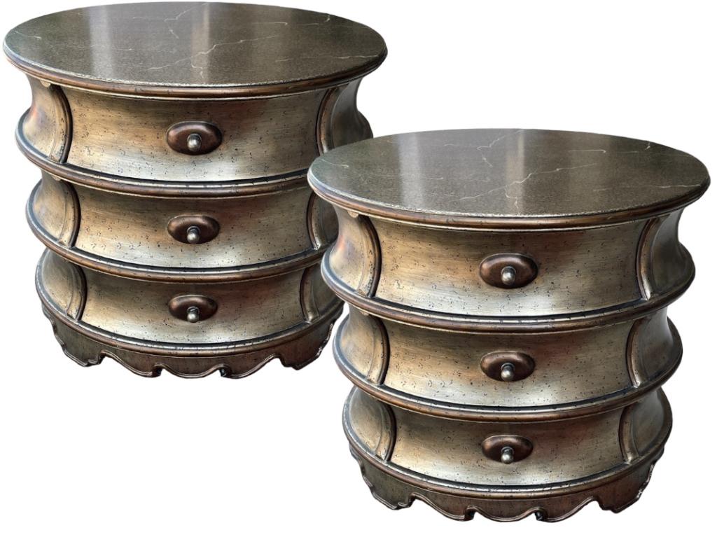 Round 3 Drawer Drum Nightstand Tables 31" Auction