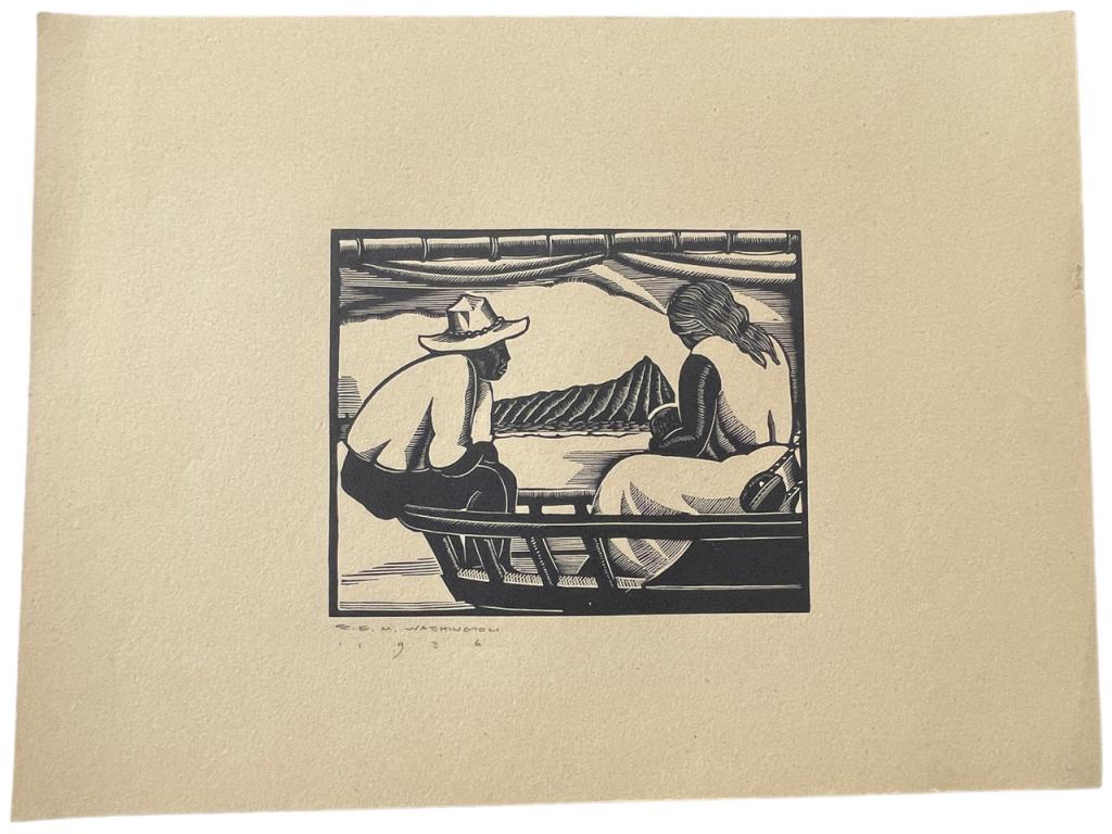 SIGNED EARL WASHINGTON WOOD CUT PRINT 12" (1 of 5)