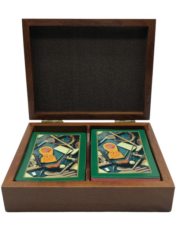OLD STYLE GOLF VTG PLAYING CARD WOODEN BOX SET (1 of 5)