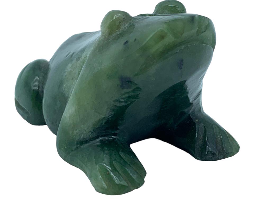 JADE LIKE GREEN HARD STONE FROG SCULPTURE 2" (1 of 5)