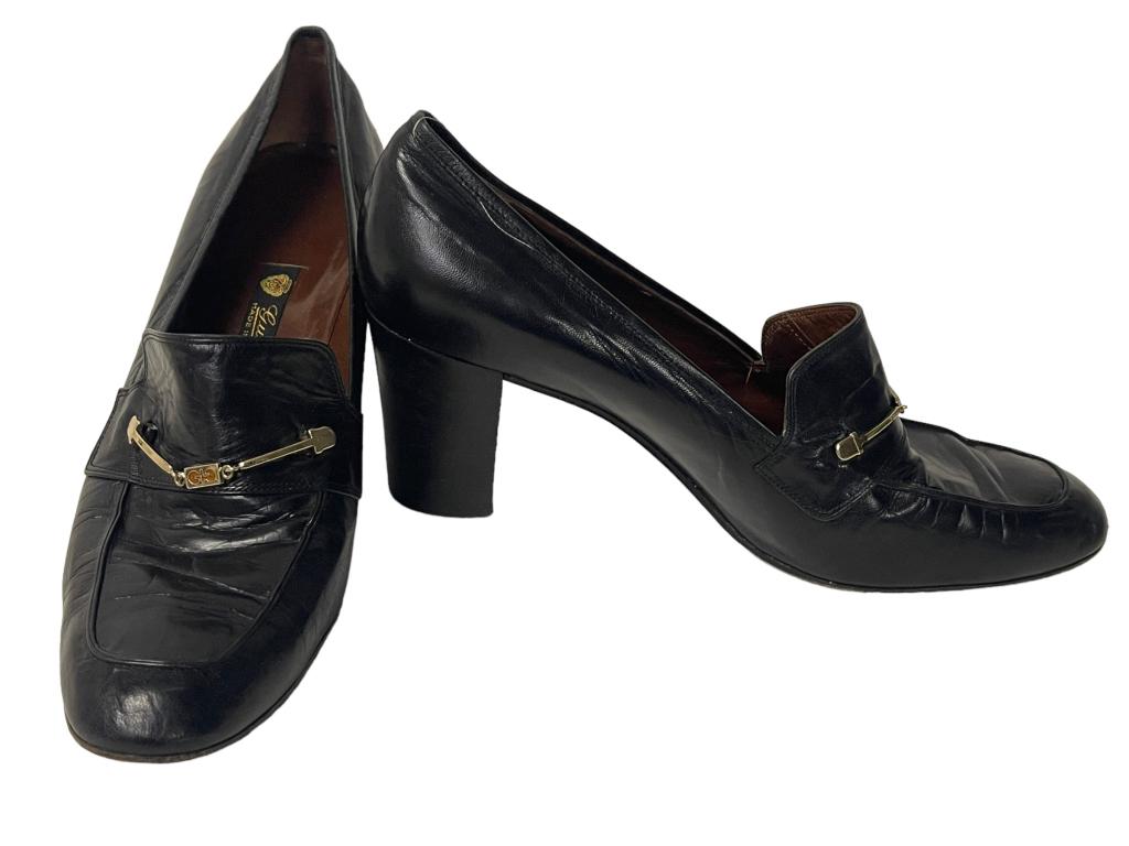 VTG GUCCI WOMEN'S BLACK LEATHER PUMPS 39.5 (1 of 5)