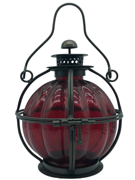 RED GLASS GLOBE NAUTICAL STYLE LANTERN (1 of 4)