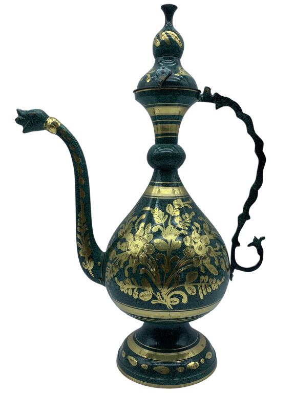 INDIAN MOROCCAN STYLE GREEN ENAMELED COFFEE POT (1 of 6)