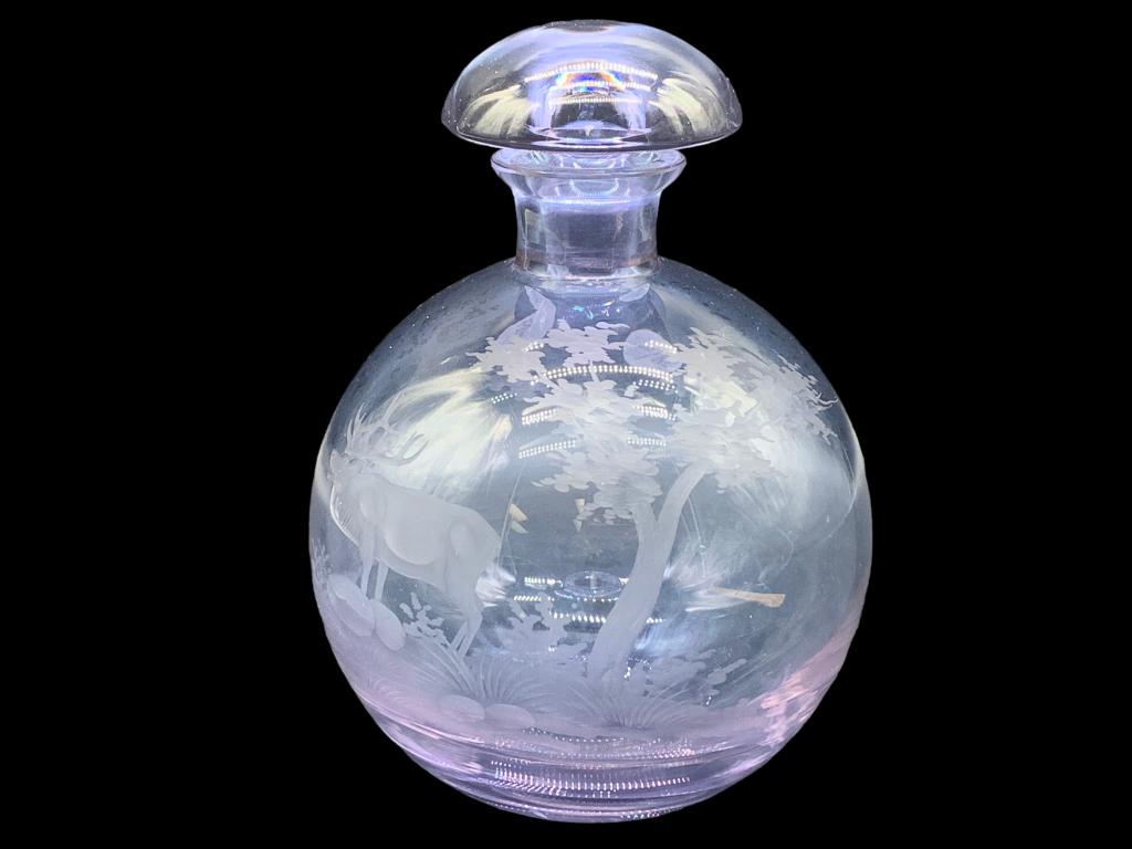 VTG ETCHED GLASS STAGHORN DECANTER 8" (1 of 5)