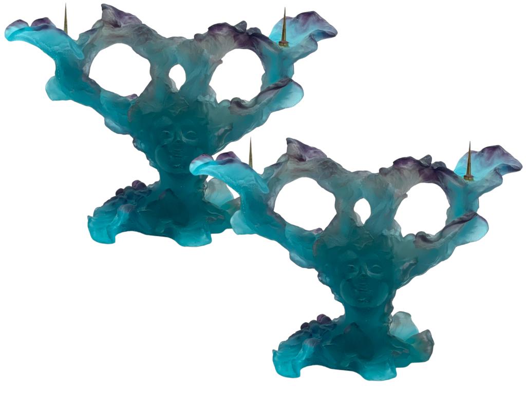 PAIR OF DAUM FRANCE PATE DE VERRE BACCHUS CANDLESTICKS (1 of 13)