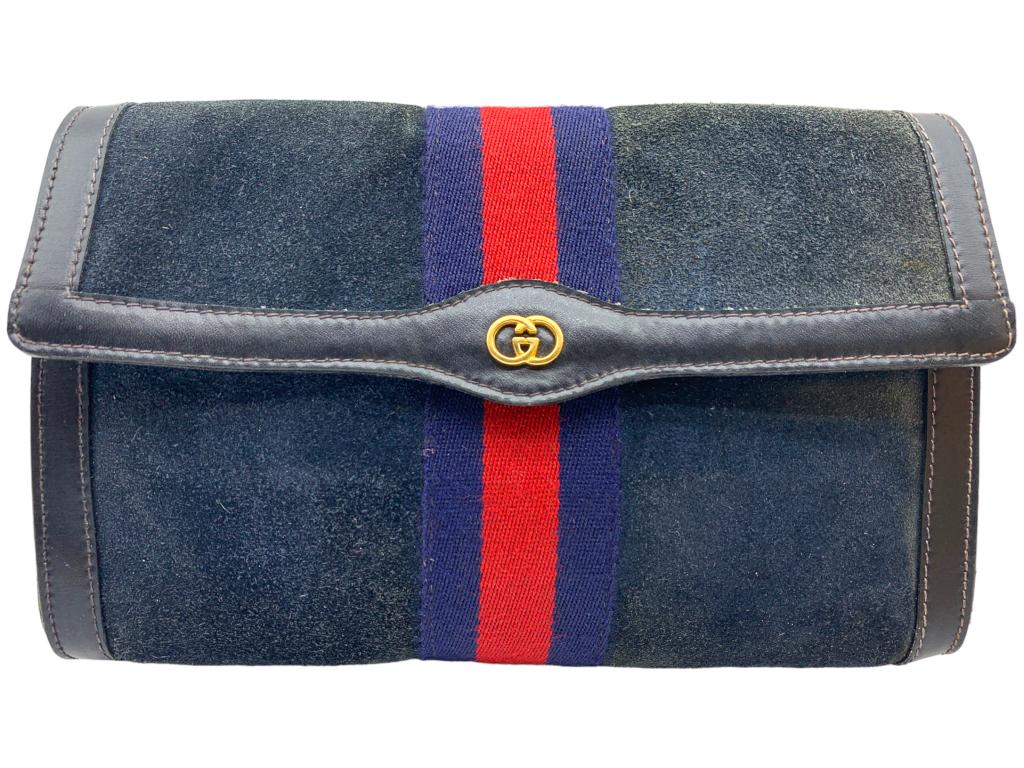 GUCCI BLACK CALF LEATHER GG WEB CLUTCH (1 of 4)