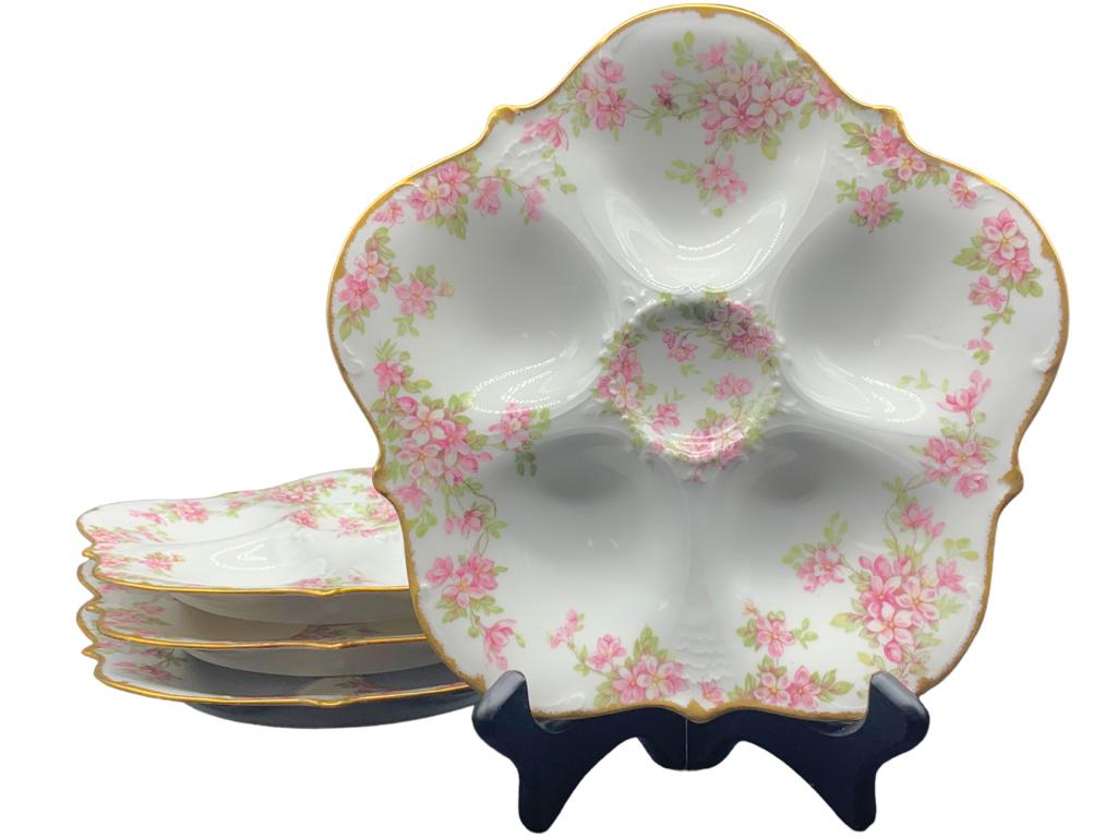 ANTIQ LIMOGES ELITE PINK ROSE OYSTER PLATES (4) (1 of 5)