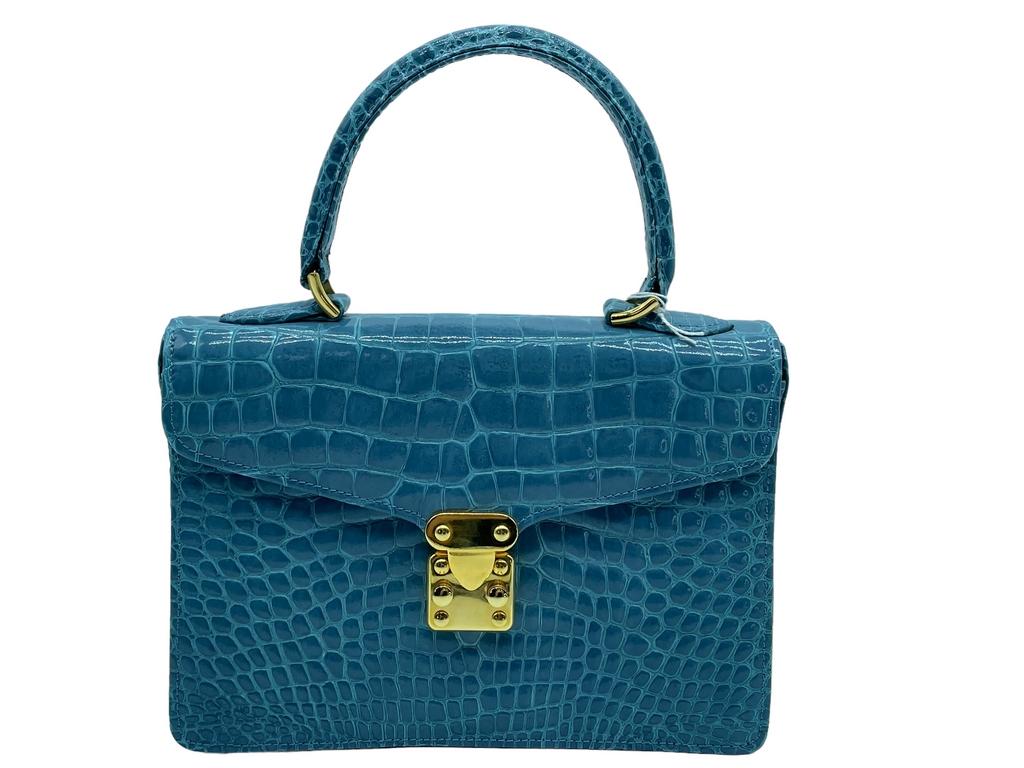 NEW LALO BABY BLUE BIDENTE ALLIGATOR PRINT HANDBAG (1 of 8)