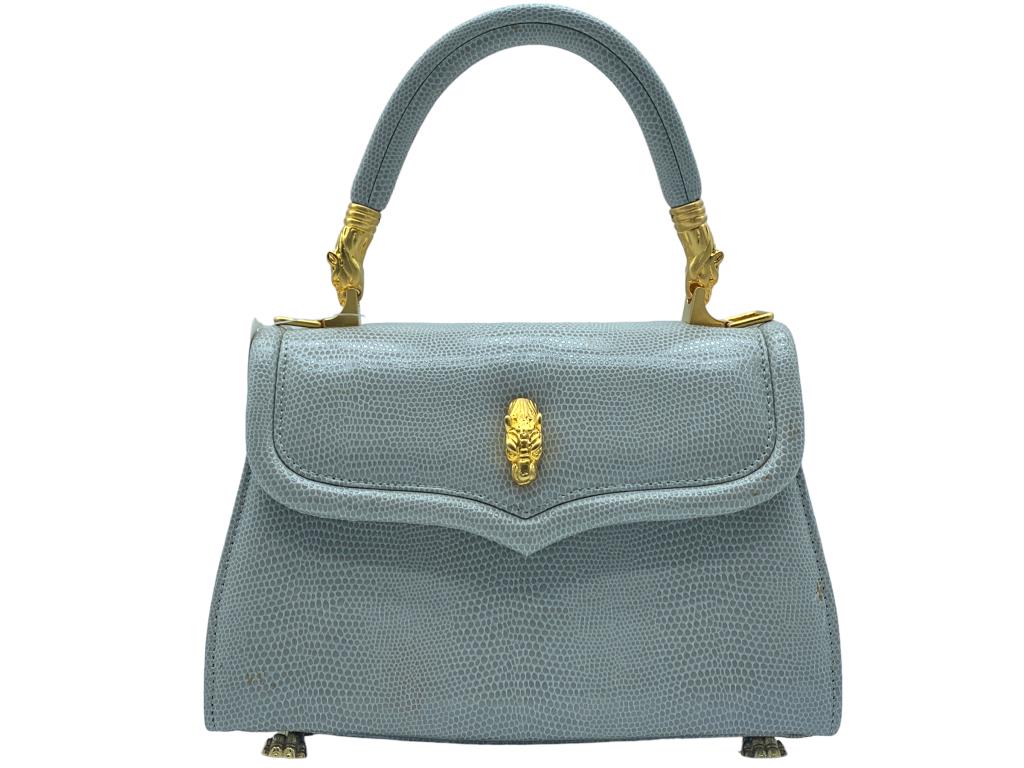 NEW LALO GRAY LIZARD PRINT ITALIAN LEATHER HANDBAG (1 of 5)