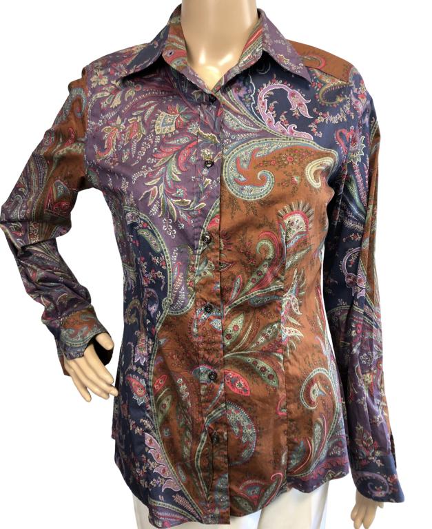 ETRO PAISLEY PRINT LONG SLEEVE BUTTON-UP TOP SZ 44 (1 of 3)