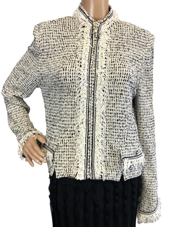 ST JOHN BLACK & WHITE KNIT BLAZER JACKET SZ 10 (1 of 3)