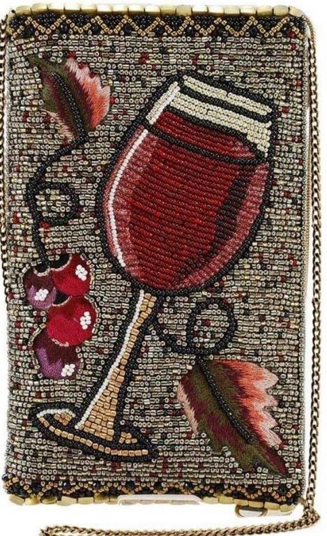 NEW MARY FRANCES VINO CROSSBODY HANDBAG: Cheers! Order a glass of your favorite Pino and celebrate. The mix of beaded embellishment and embroidery makes this gorgeous hand-beaded crossbody phone bag stand out.4.75" x 0.5" x 7.75"Strap Length