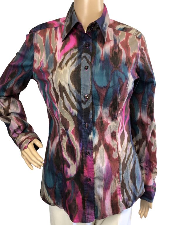 ETRO PAINTED LONG SLEEVE BUTTON UP TOP SZ 44: ETRO PAINTED LONG SLEEVE BUTTON UP TOP -SIZE 44-GOOD PREOWNED CONDITION BTQ RACK
