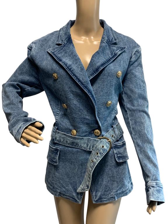 ATTITUDE UNKNOWN DOUBLE BREASTED DENIM BLAZER SZ M (1 of 3)