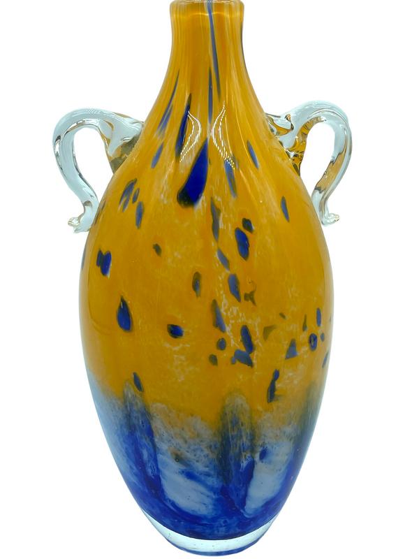 MID MOD MURANO STYLE HANDLED ART GLASS VASE 13.5" (1 of 5)