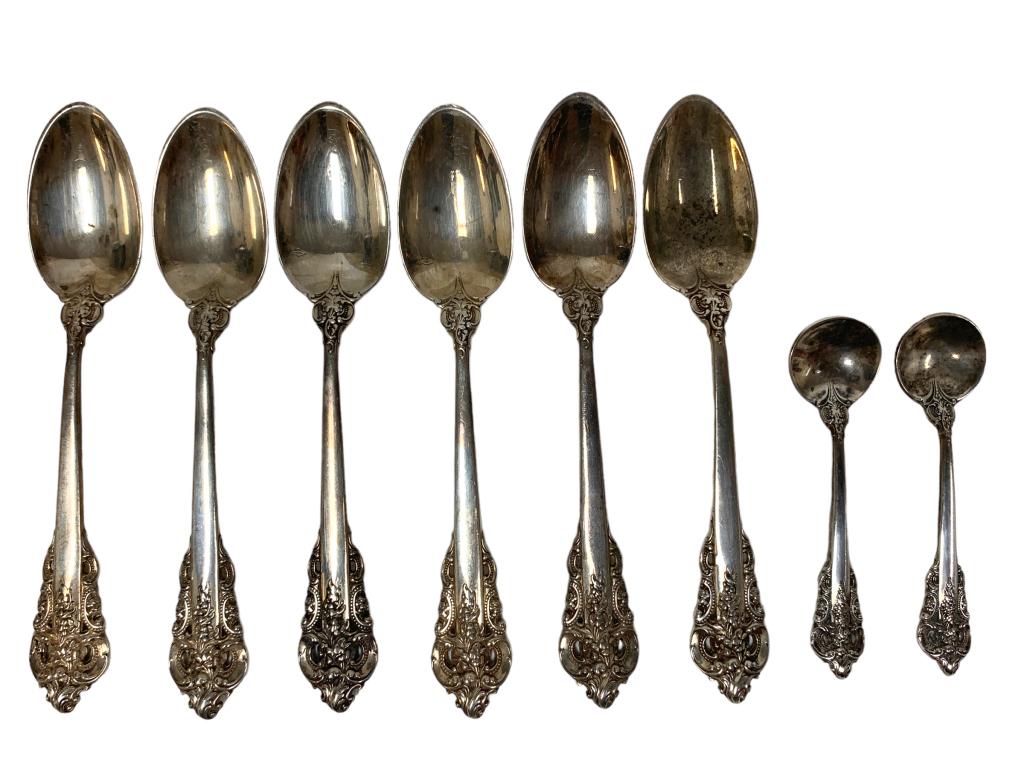 WALLACE STERLING SILVER OYSTER & CAVIAR SPOONS (6) (1 of 6)