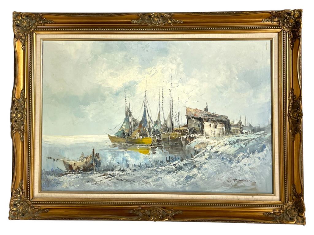 VINTAGE NAUTICAL SHIP OIL PAINTING 44" (1 of 5)