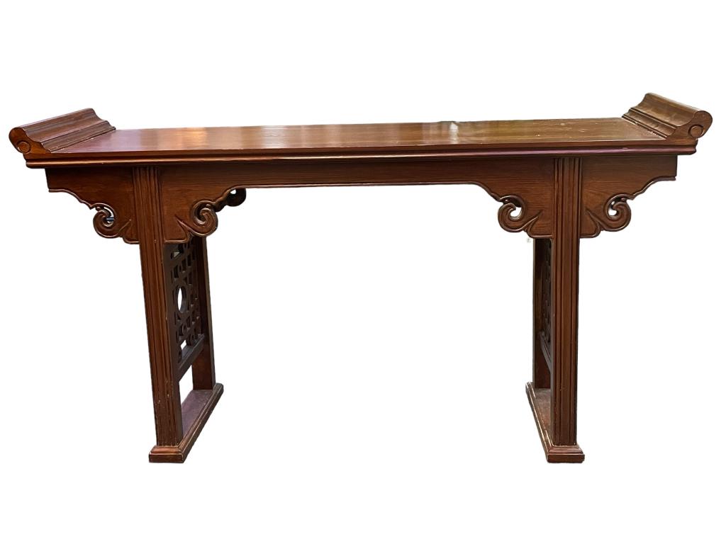 VINTAGE PAGODA CHINOISERIE CONSOLE TABLE 61" (1 of 7)
