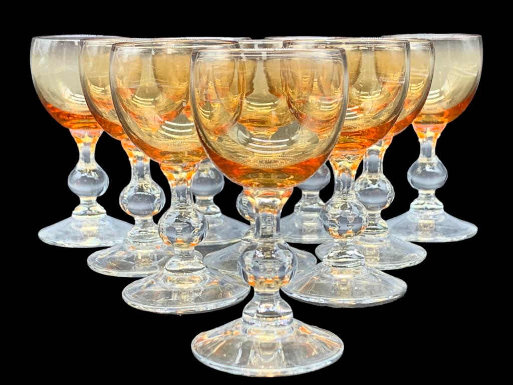 Fostoria Style Amber Glass Cordial Stemware Set Auction