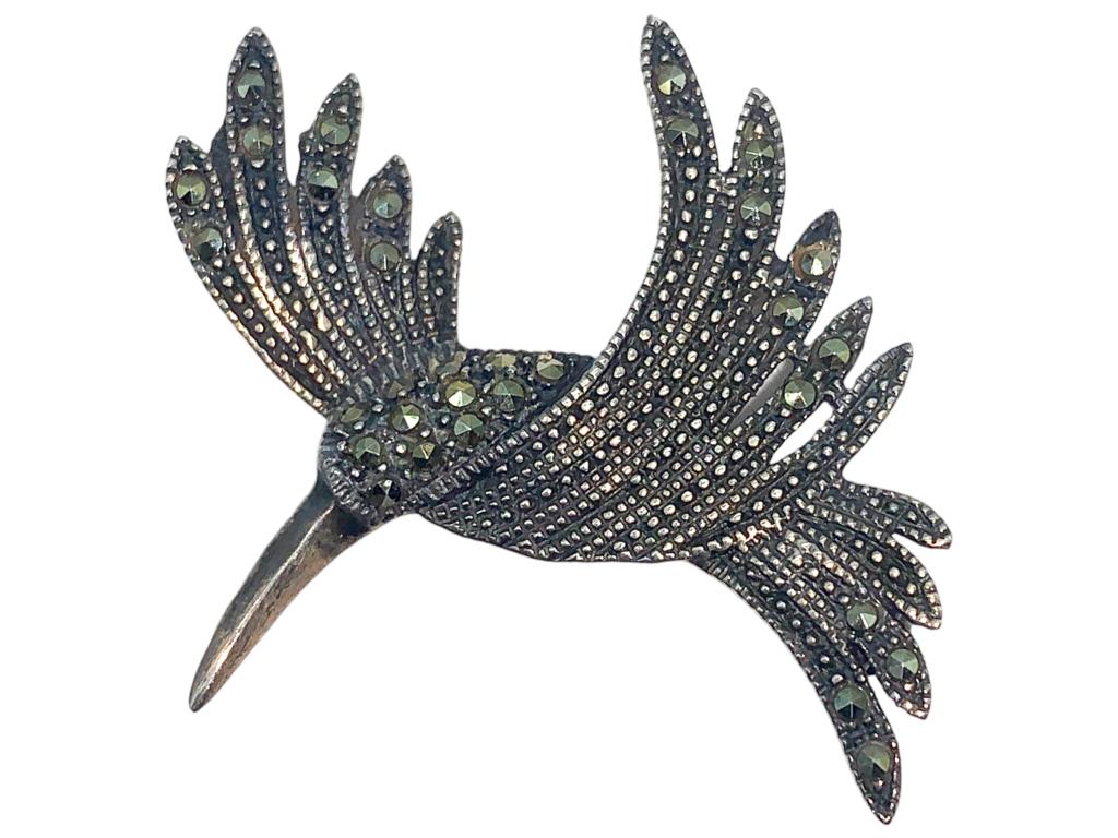 STERLING SILVER MARCASITE BIRD BROOCH 4.5G: STERLING SILVER MARCASITE BIRD BROOCH 4.5G