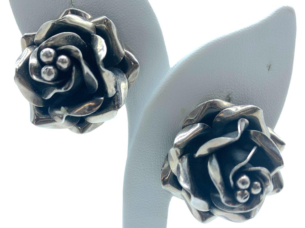 MEXICO STERLING SILVER ROSE EARRING 28.5 G (1 of 1)