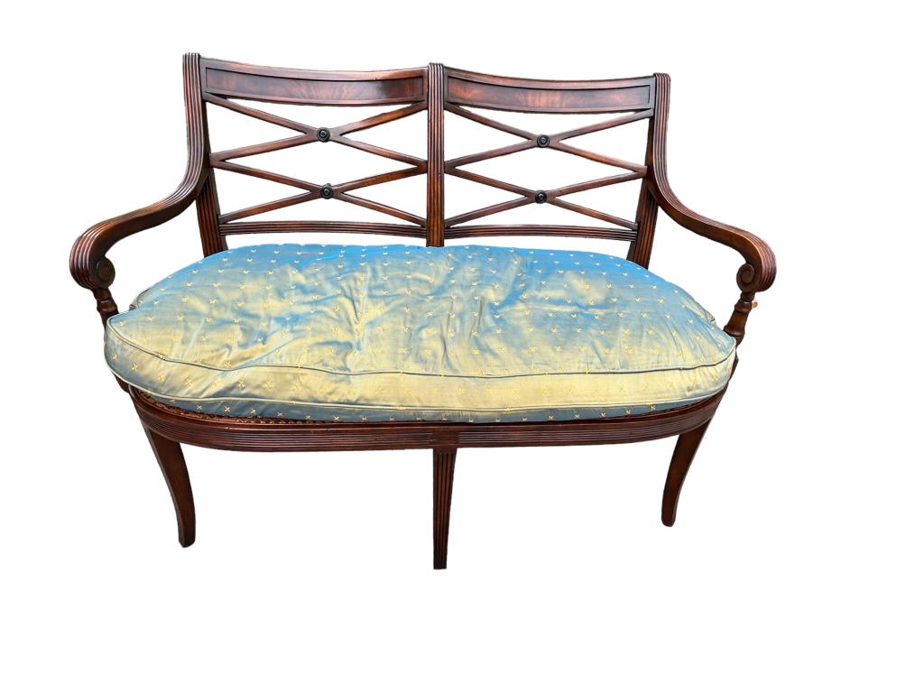 ANTIQUE STYLE TWO SEAT CANE BENCH 48" (1 of 8)