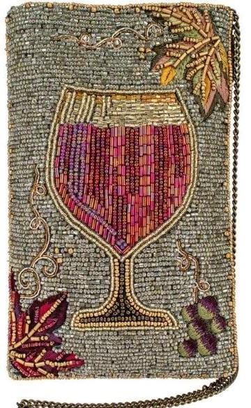 NEW MARY FRANCES WINE TIME CROSSBODY HANDBAG: NEW MARY FRANCES WINE TIME CROSSBODY HANDBAG-4.75 x 0.5 x 7.75"-Strap Length End to End: 51"-Strap Drop: 25"-Removable crossbody chain strap, top compartment, side zipper compartment, fits cell phone-