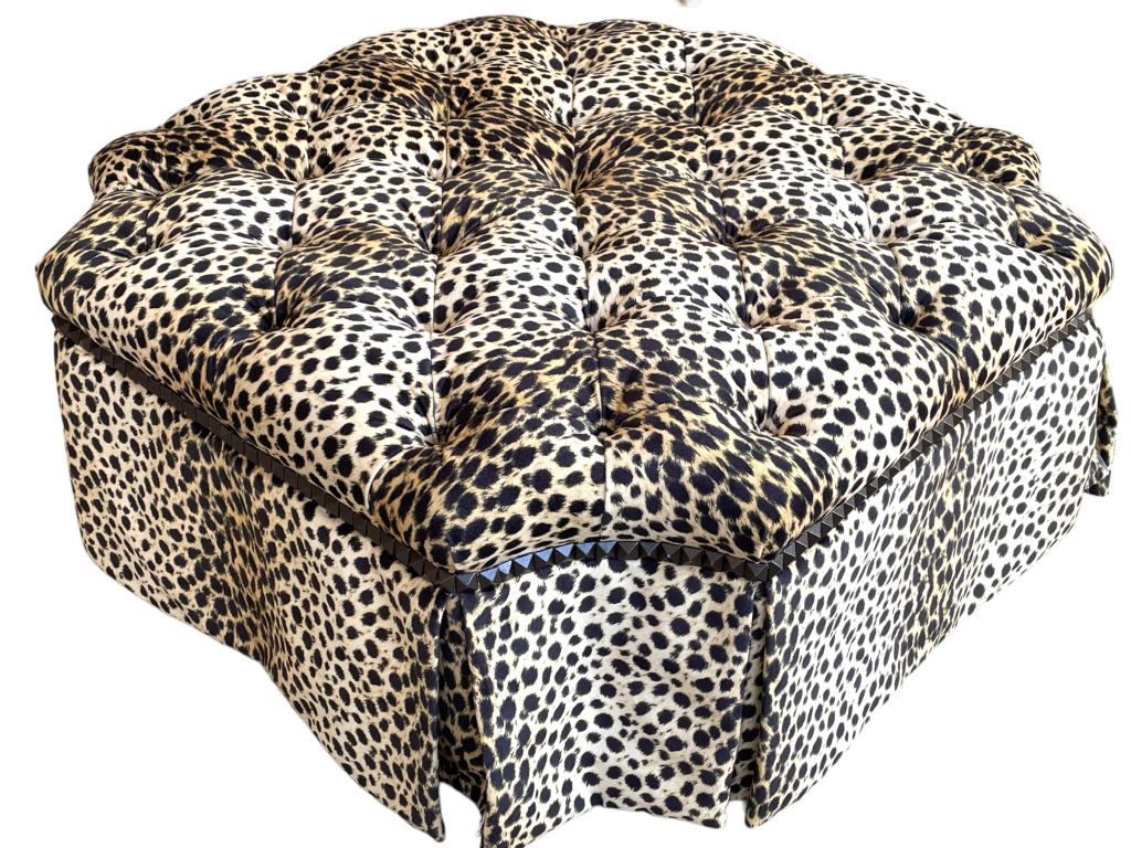 VINTAGE CUSTOM LEOPARD SAFARI STYLE OTTOMAN 39" (1 of 8)